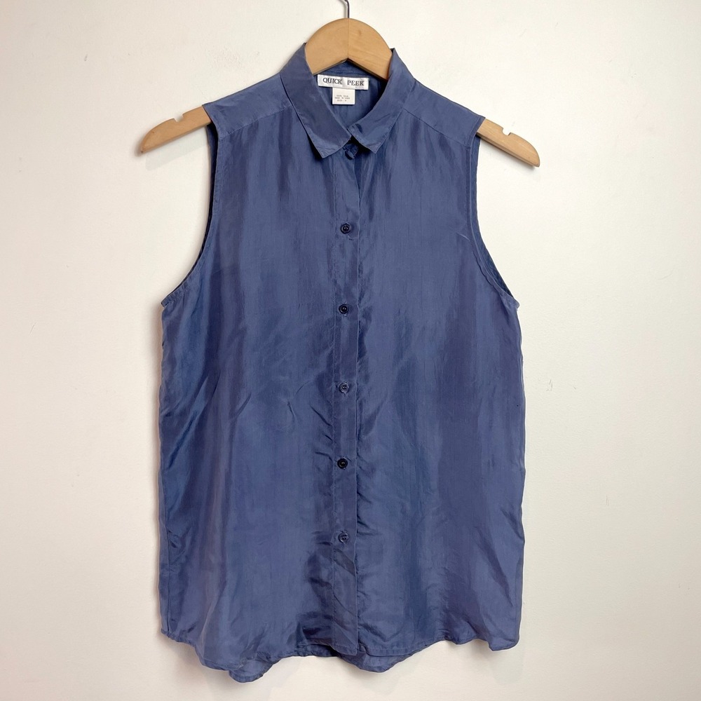 Sleeveless‎ Button Up Silk Tank Blouse Medium Minimalist Quiet Luxury Capsule
